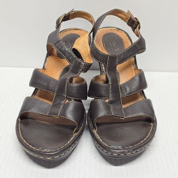 Born Wedged Sandals In Brown Leather 8 - Picture 2 of 8